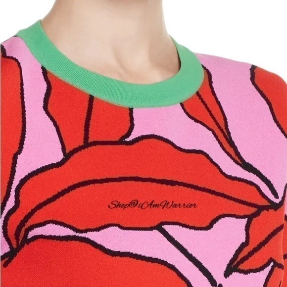 Diane von Furstenburg cropped lip/leaf print cropped sweater shop@iamwarrior - Picture 3 of 17